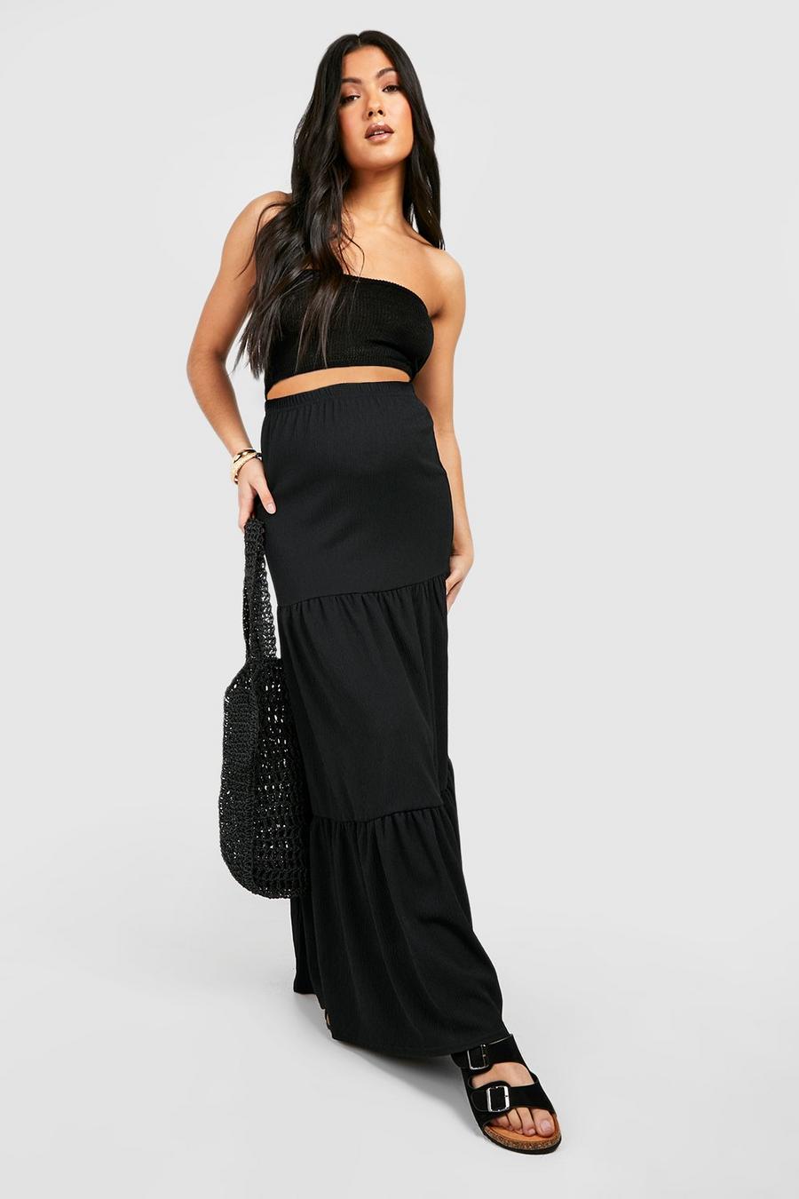 Black Maternity Textured Tiered Maxi Skirt image number 1