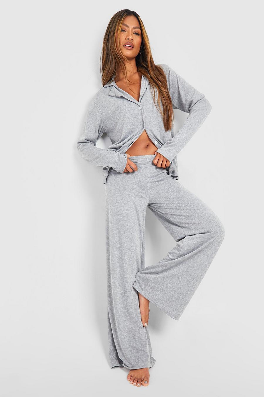 Pantalón de pijama de pernera ancha y tela jersey, Grey marl