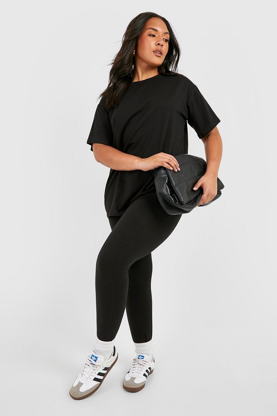 Black svart Plus Oversized T-shirt And Legging Set
