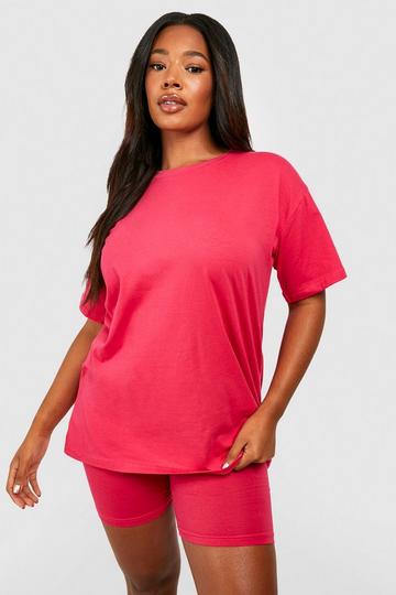 Grande taille - Ensemble avec t-shirt oversize et short cycliste hot pink