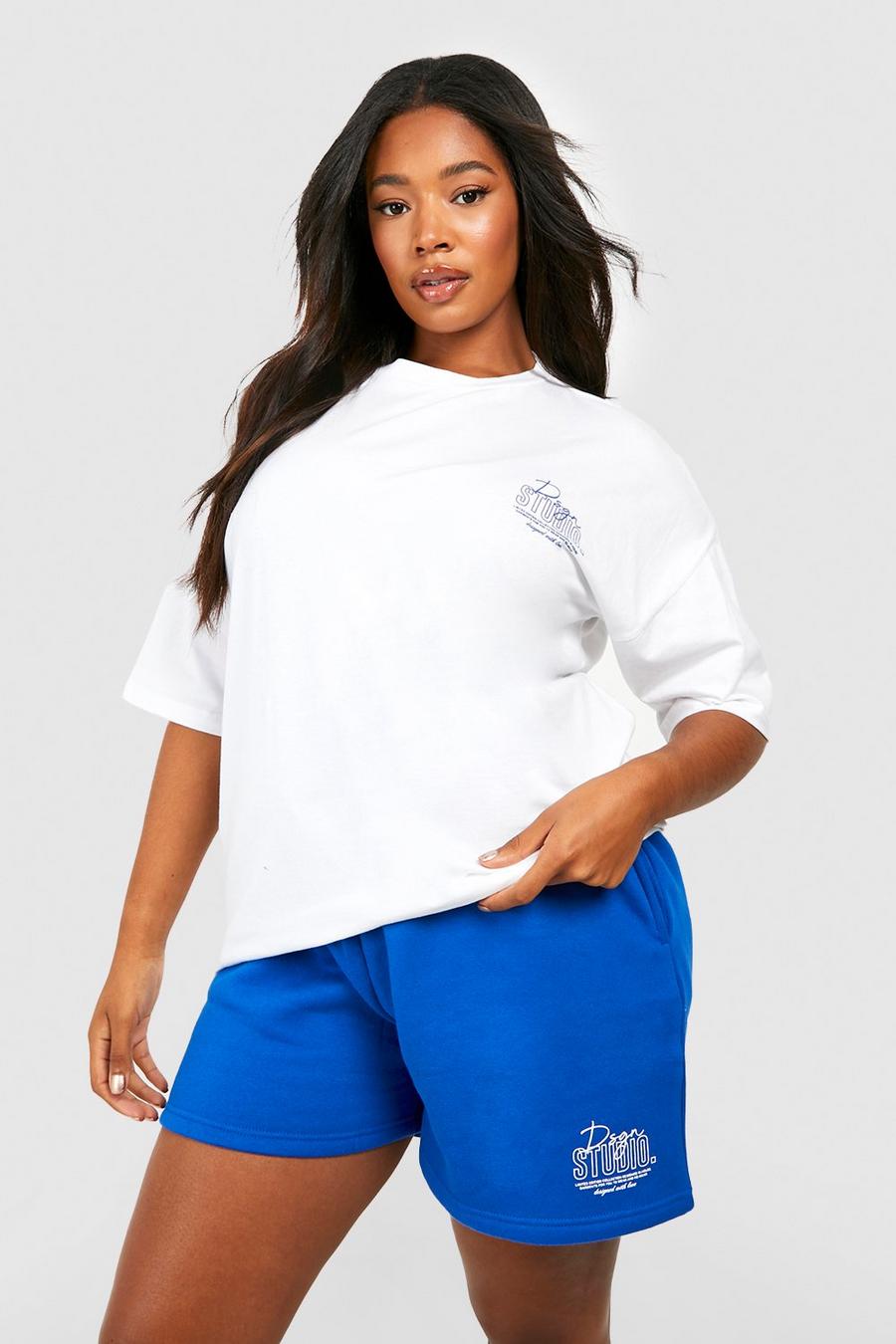 T-shirt Plus Size con ricamo Dsgn Studio & pantaloni tuta, Cobalt image number 1