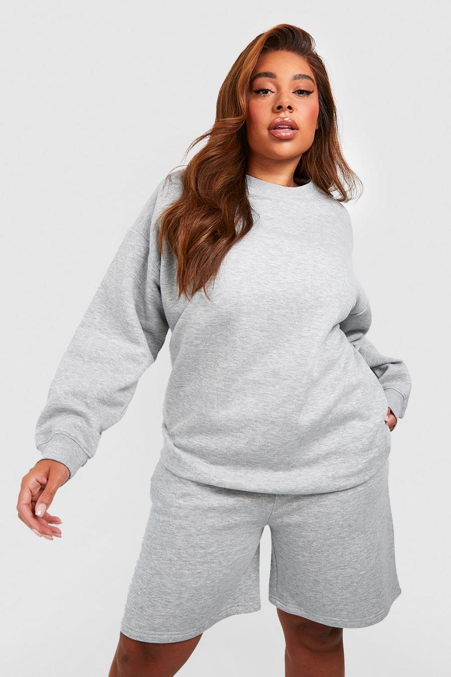 Ash grey Plus Oversized Sweatshirt Short Tracksuit