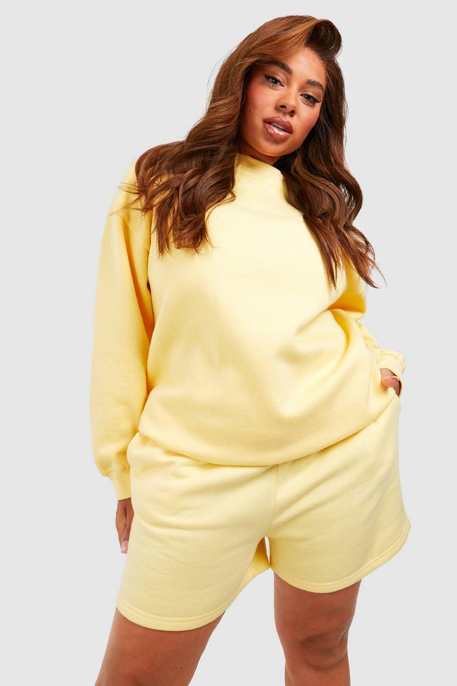Plus Oversized Sweatshirt Short Tracksuit, Lemon giallo
