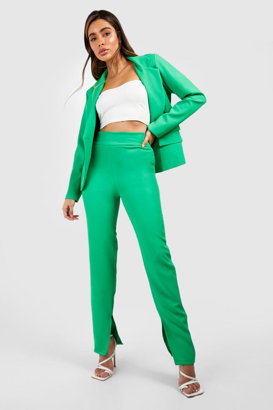 Apple green Split Ankle Slim Fit Tailored Trousers image number 1
