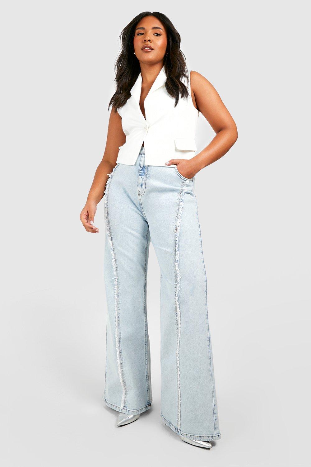 Lady Denim Culottes Jeans Loose Casual Flared Wide Leg High Waist Pants  Trousers