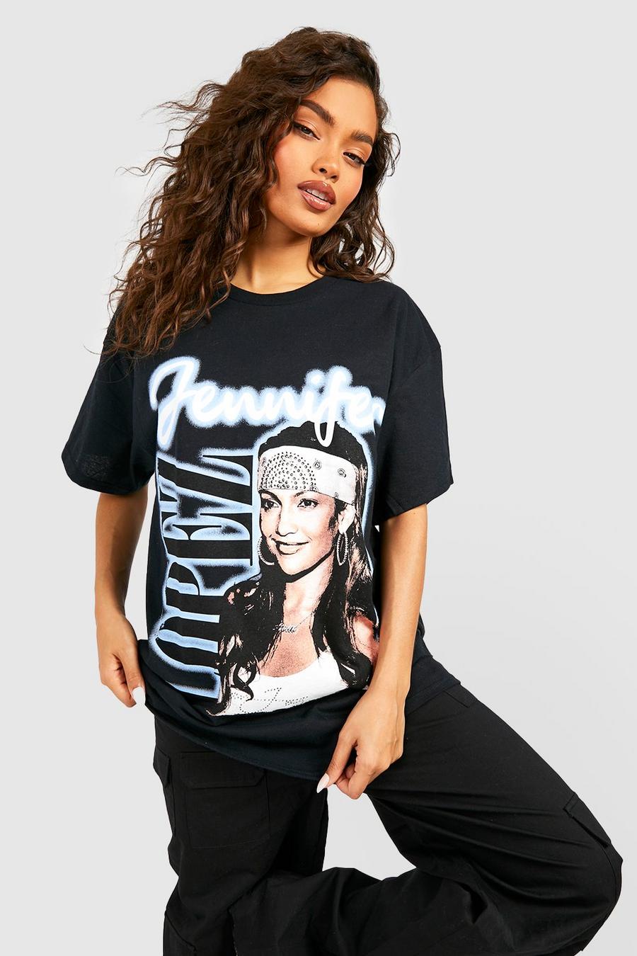 Camiseta oversize con estampado de Jennifer Lopez, Black negro