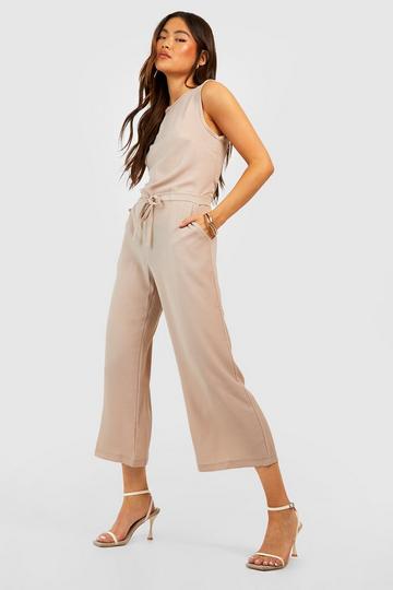 Slouchy Drawstring Waist Culotte Jumpsuit camel