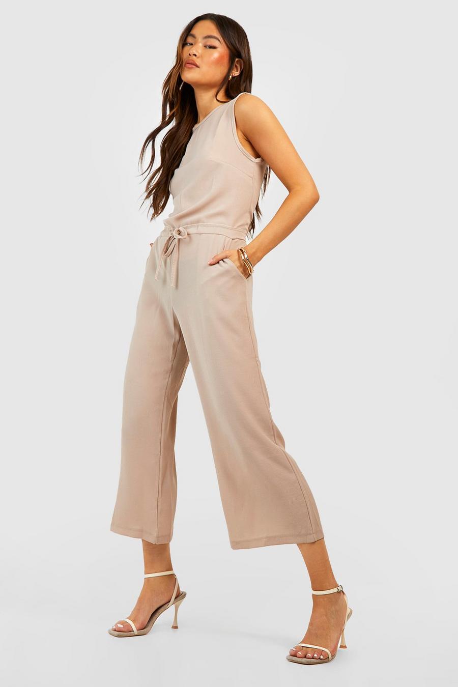 Camel Slouchy Drawstring Waist Culotte Jumpsuit image number 1
