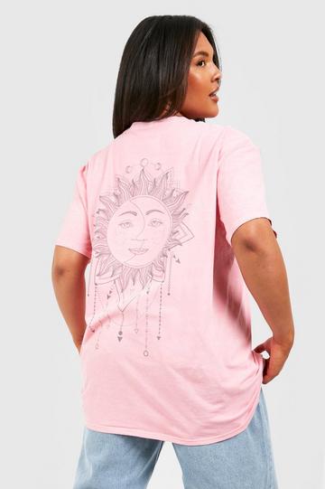 Pink Plus Oversized Overdye Celestial Back Graphic T-Shirt