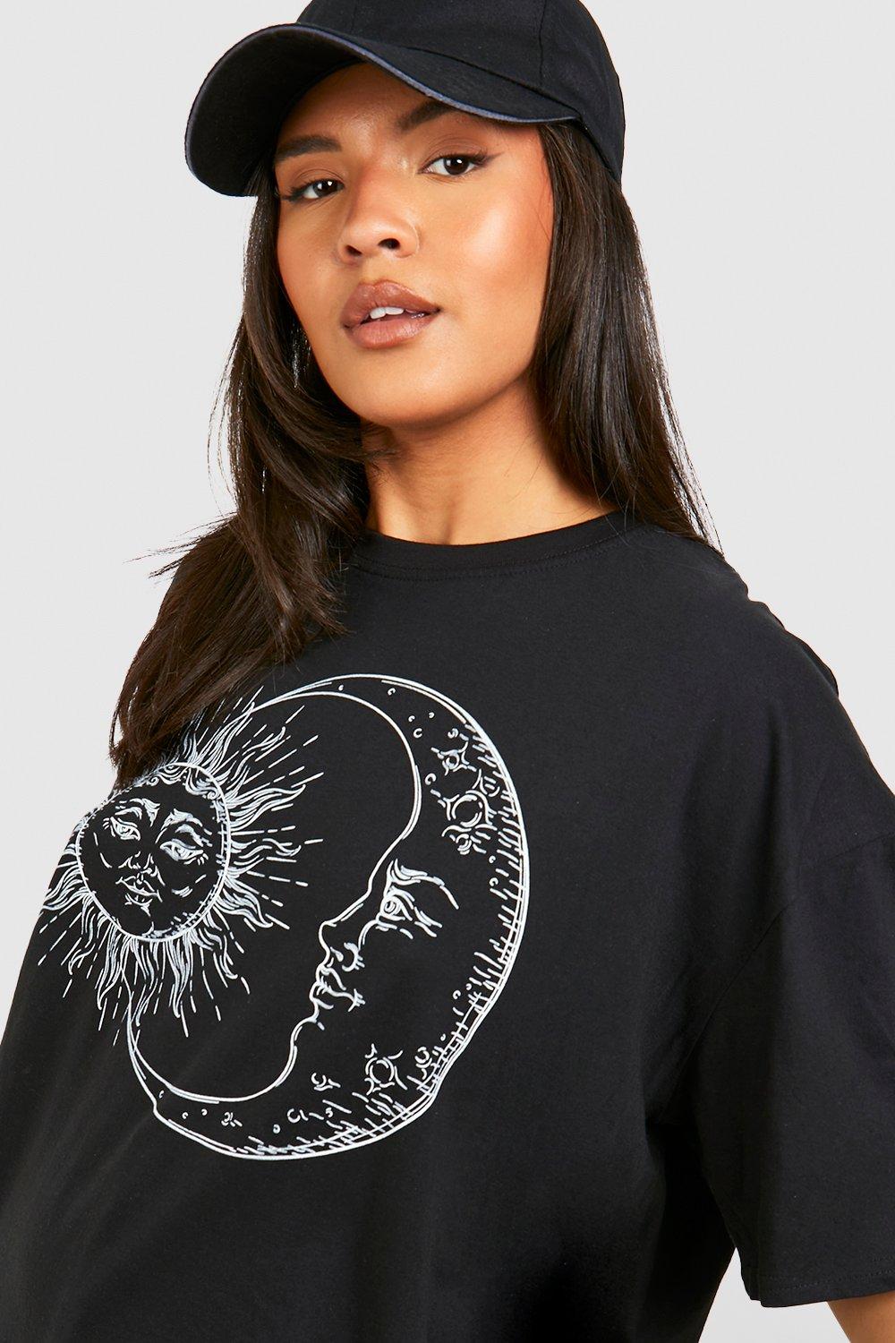 ASOS DESIGN oversized t-shirt with back moon & cloud print in black