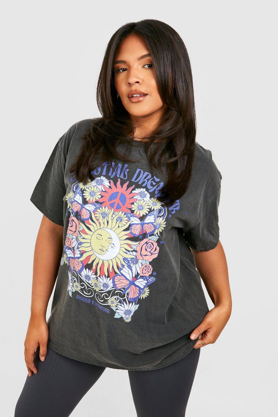 T-shirt Plus Size con scritta Celestial Dreamer, Charcoal image number 1