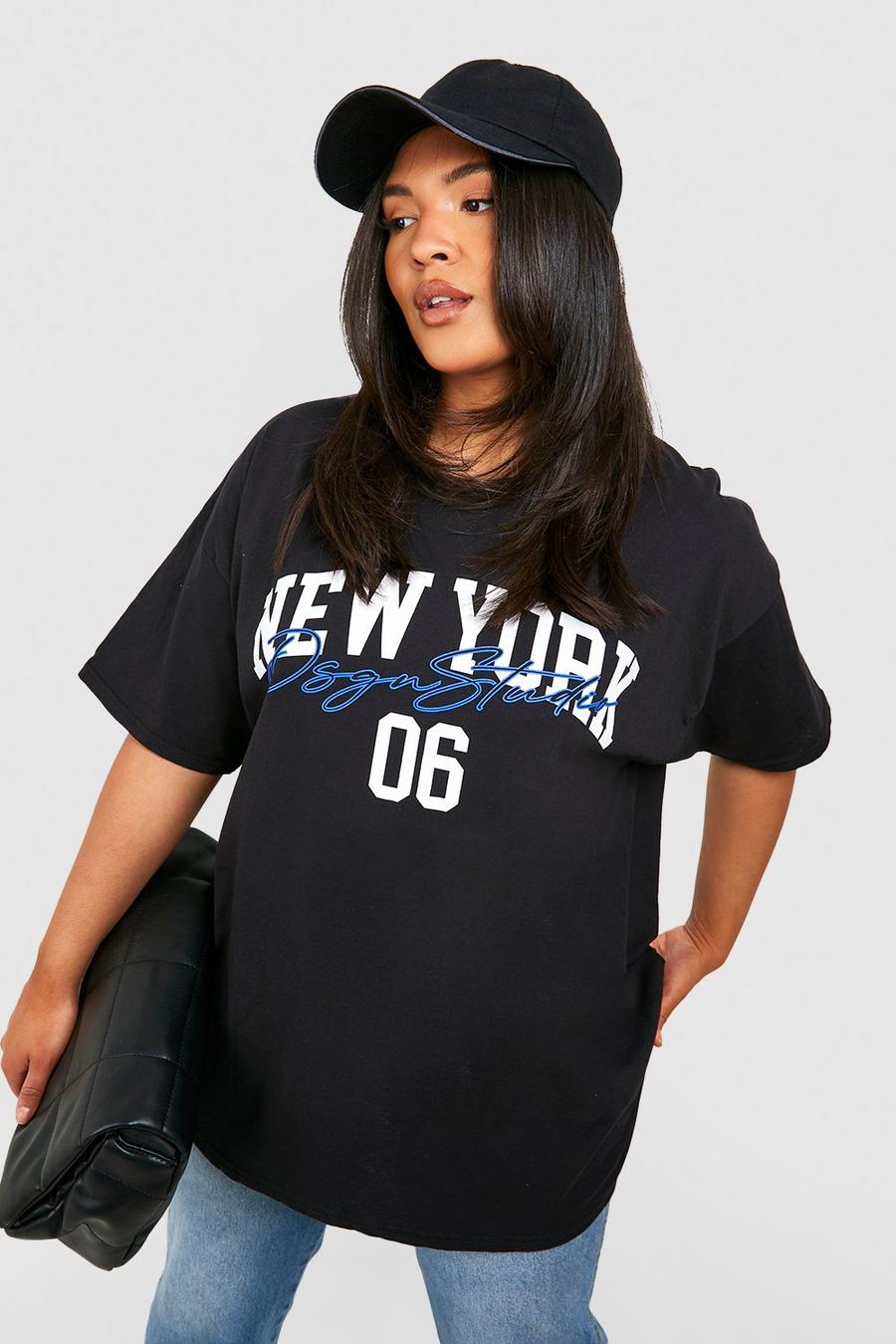 Women's Black Plus New York Script T-shirt