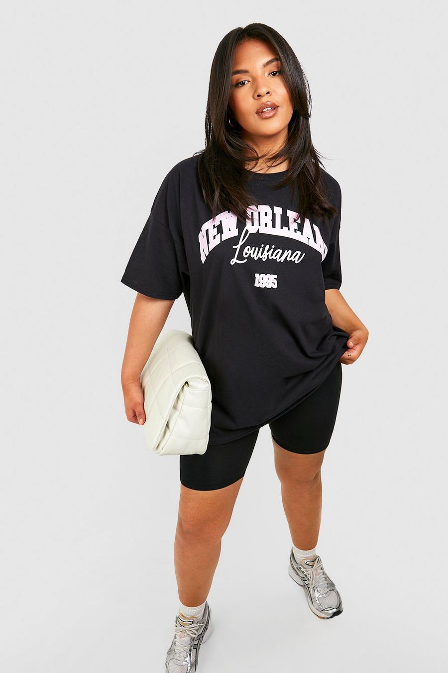 Grande taille - T-shirt oversize à slogan New Orleans, Black
