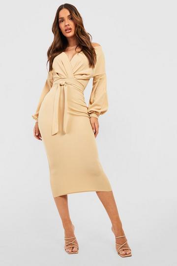 Off The Shoulder Wrap Midaxi Dress stone
