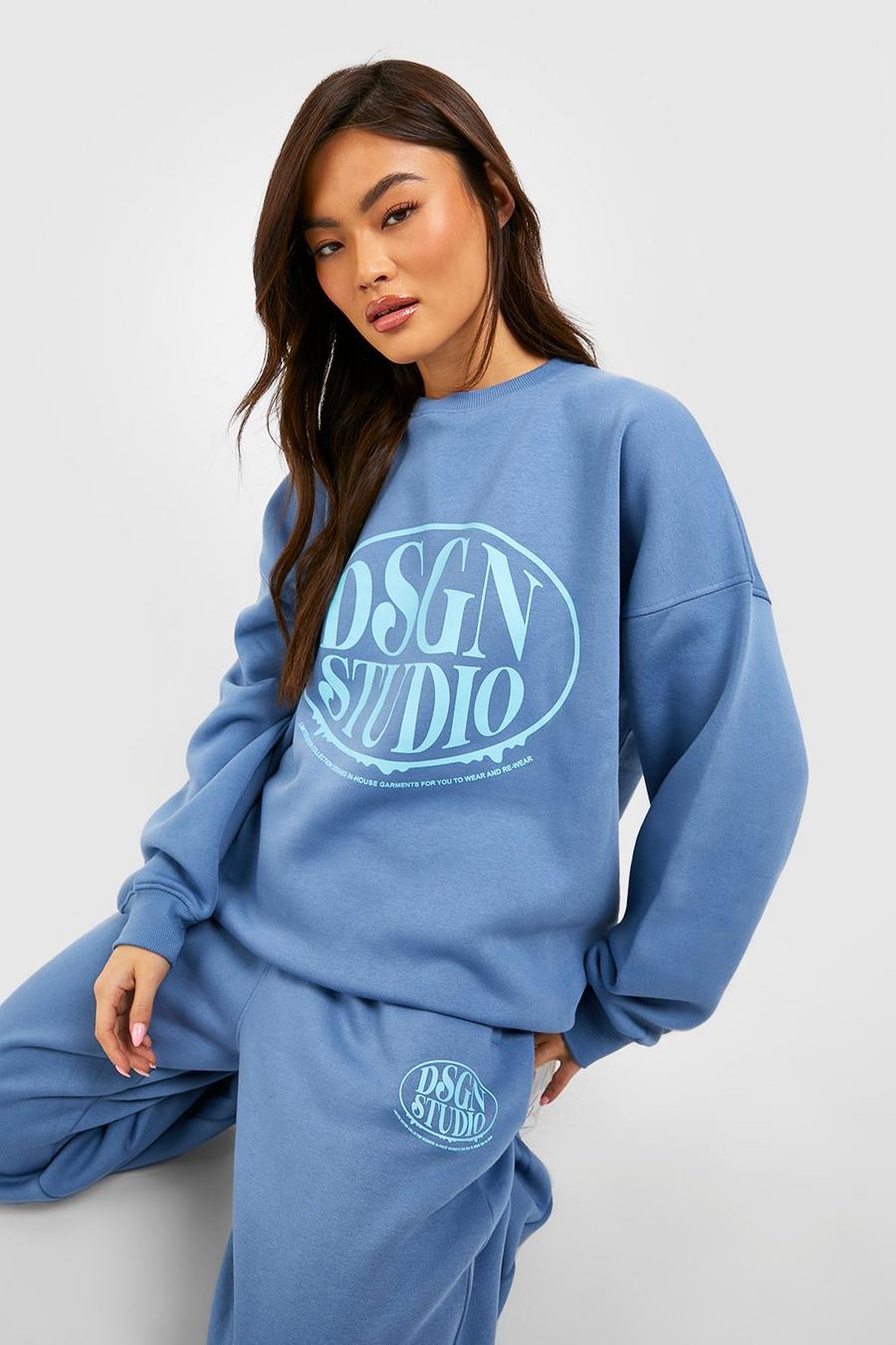 Blue Dsgn Studio Slogan Print Super Oversized Sweatshirt Tracksuit
