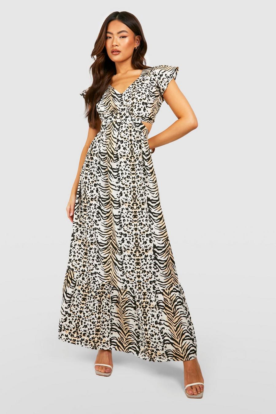 Brown Animal Print Cut Out Maxi Dress image number 1