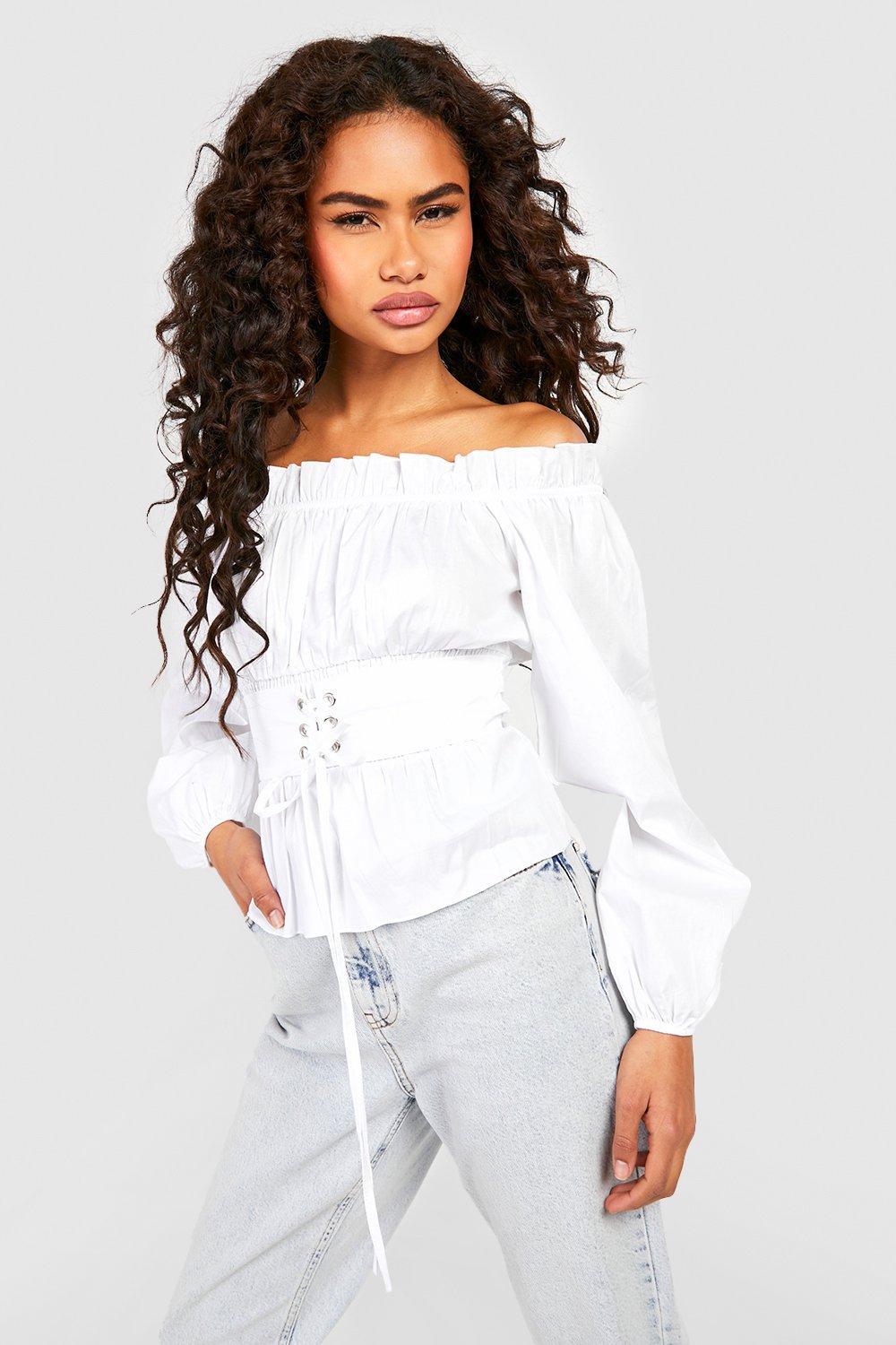 Women's White Corset Belt Bardot Top