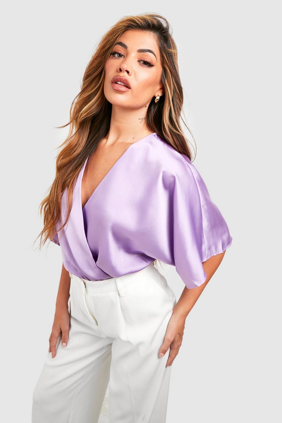 Lilac Angel Sleeve Wrap Bodysuit image number 1