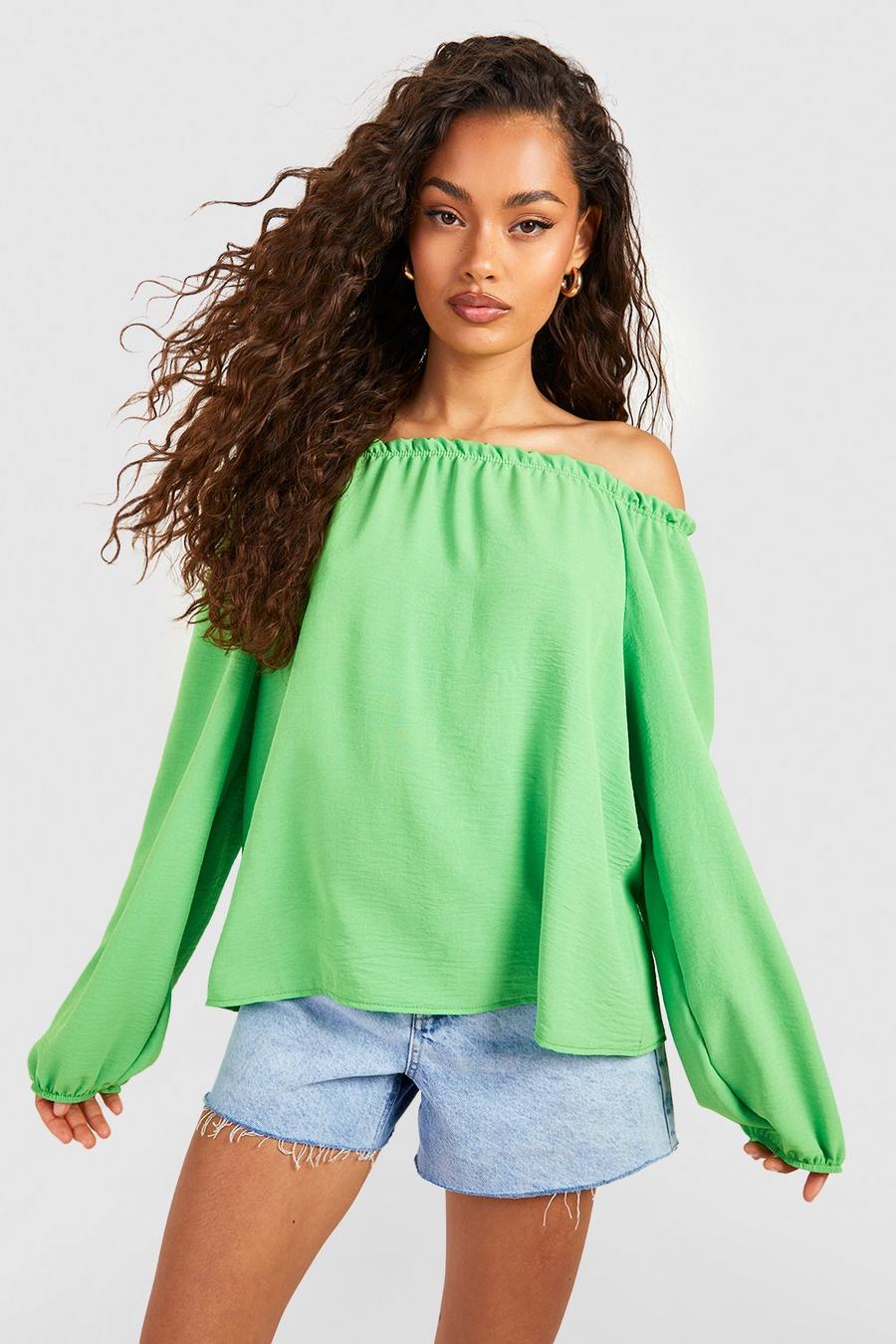 Olive Ruffle Off The Shoulder Woven Blouse image number 1
