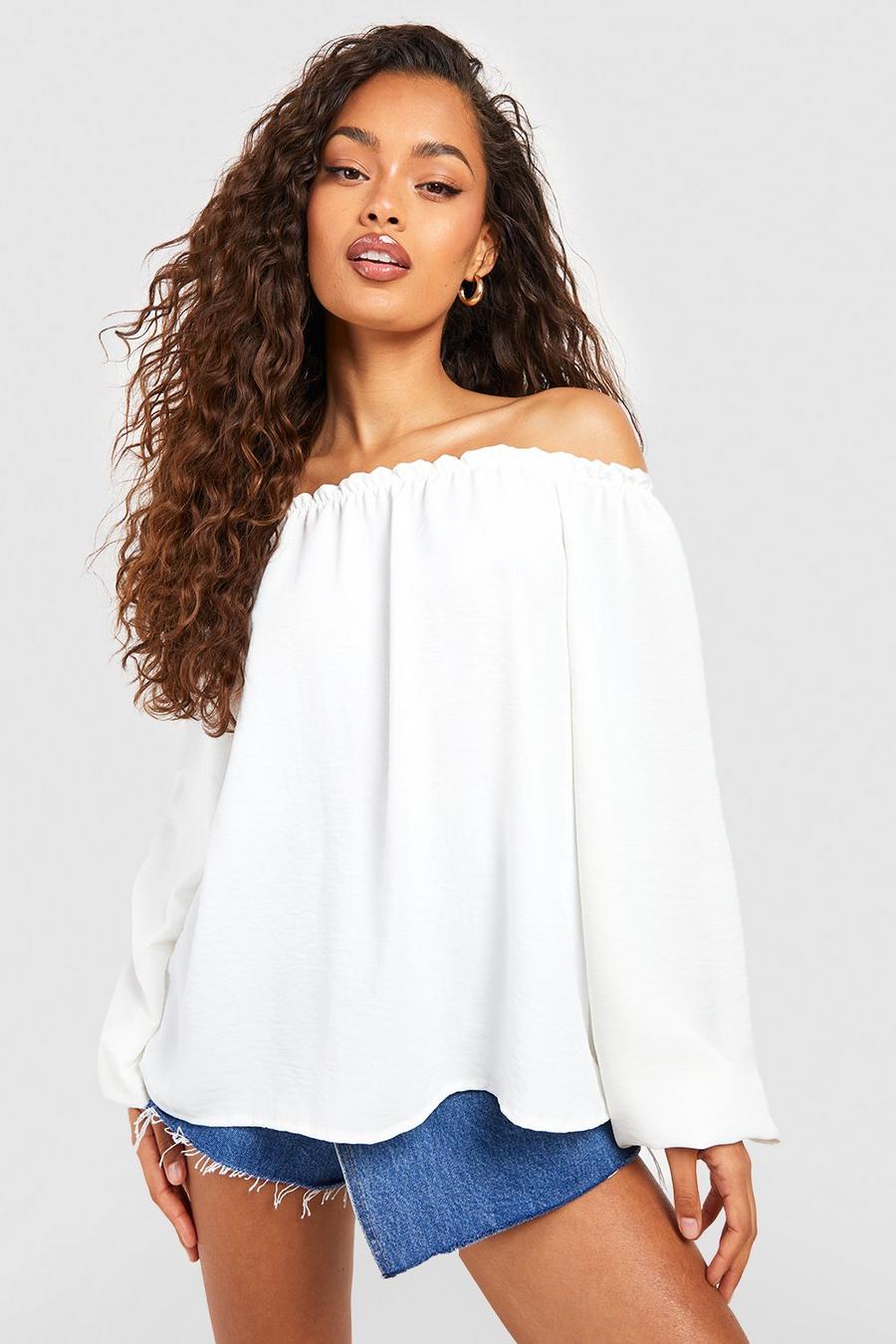 White Ruffle Off The Shoulder Woven Blouse image number 1