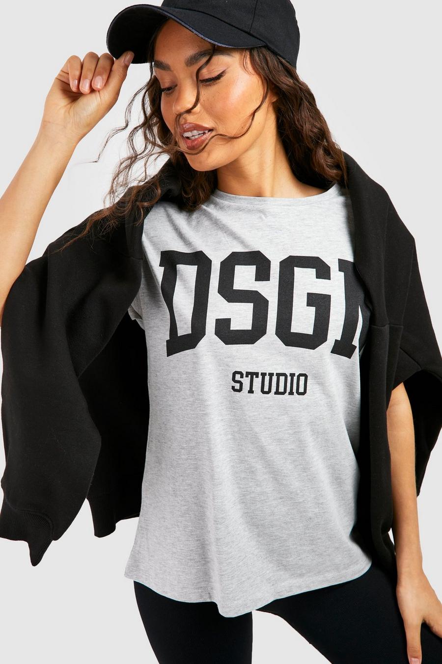 Grey marl Dsgn Studio Slogan Roll Sleeve Tshirt