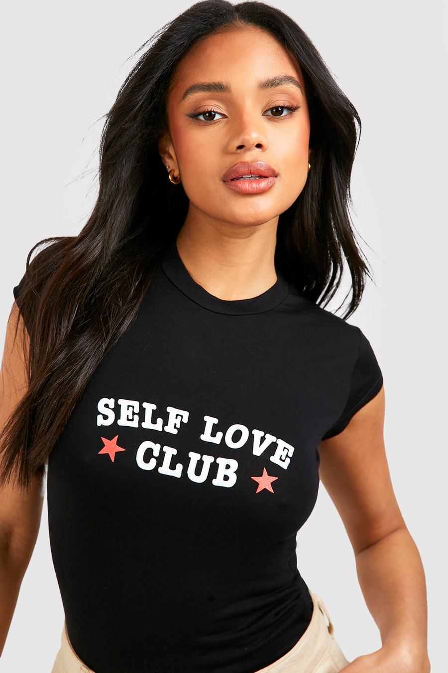 Black Cap Sleeve Fitted Slogan T-shirt