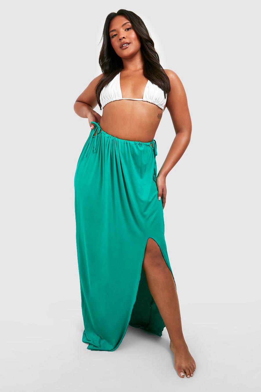 Green Plus Jersey Knit Beach Split Front Maxi Skirt