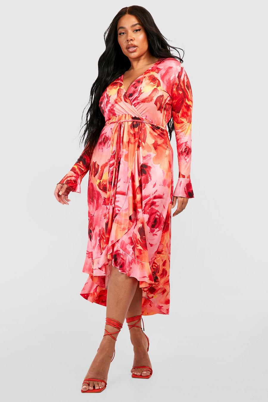 Pink Plus Slinky Floral Wrap Maxi Dress image number 1
