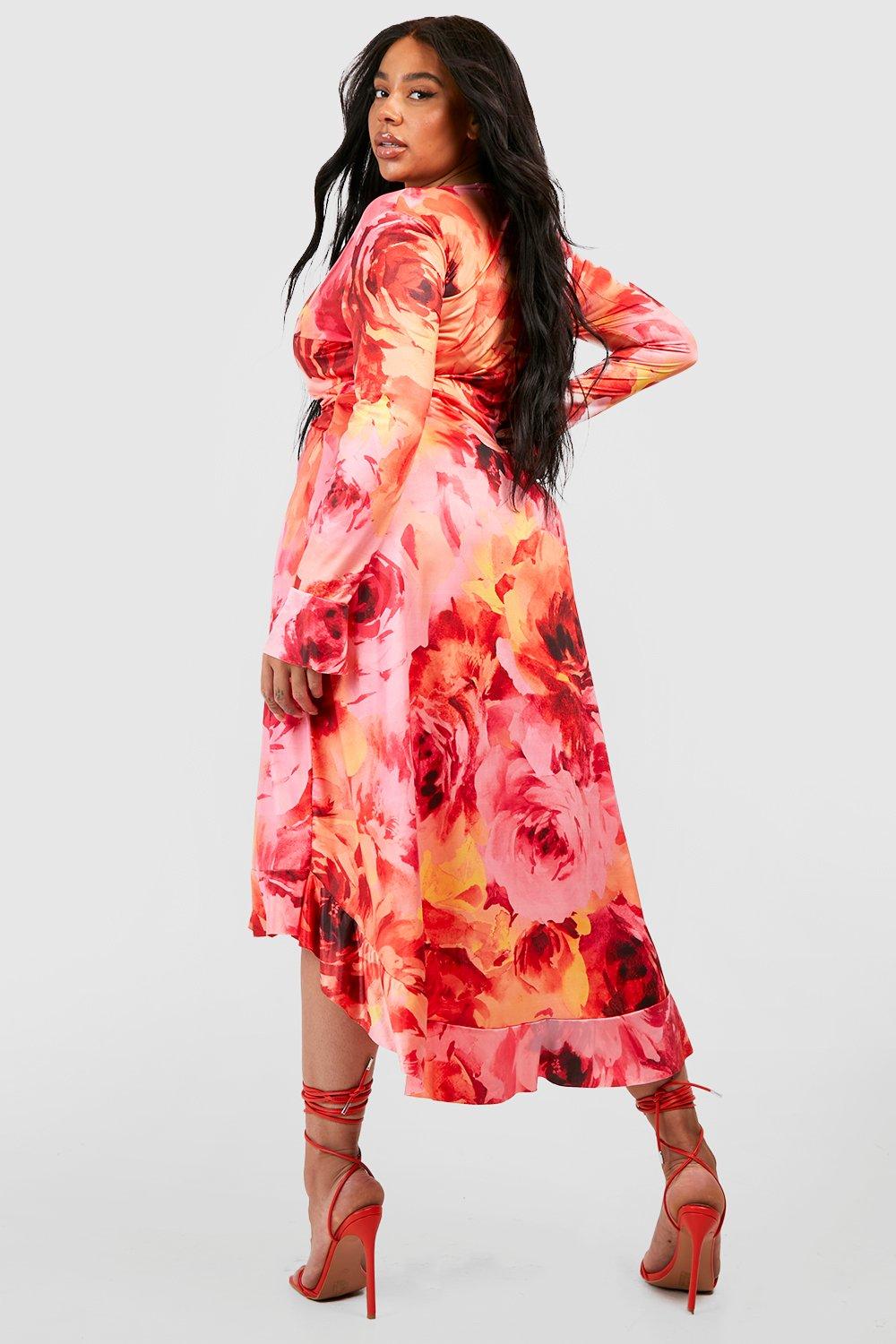 Plus Slinky Floral Wrap Maxi Dress