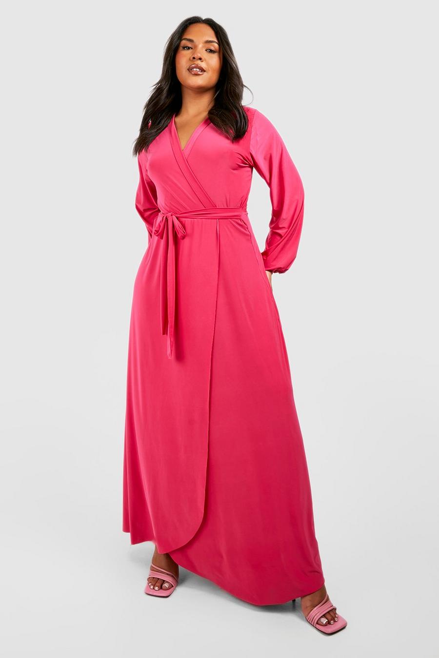 Hot pink Plus Slinky Wrap Maxi Dress image number 1