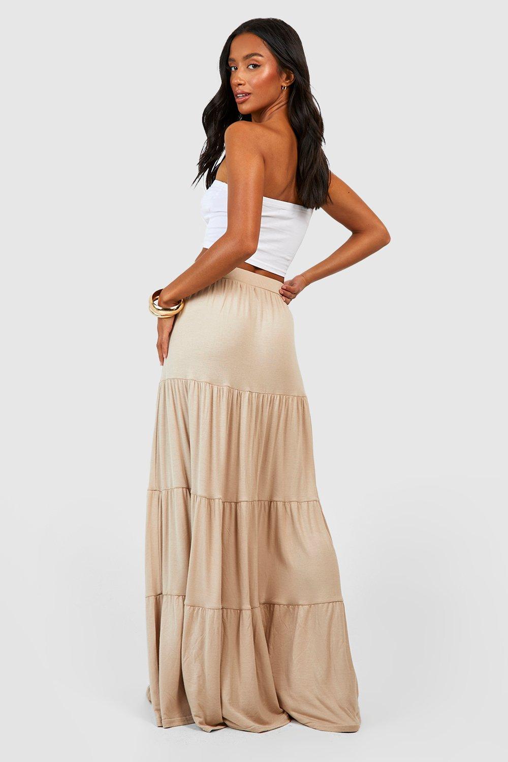 Petite Jersey Knit Tiered Maxi Skirt