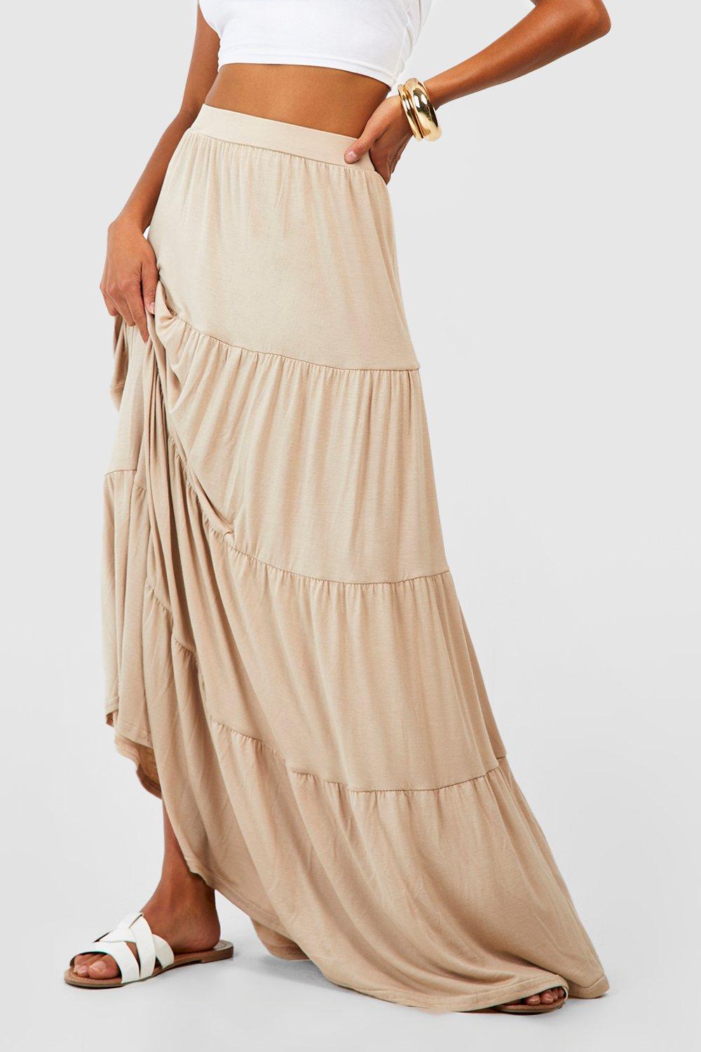 Petite Jersey Knit Tiered Maxi Skirt