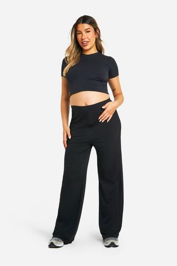 Maternity Rib Wide Leg Pants black