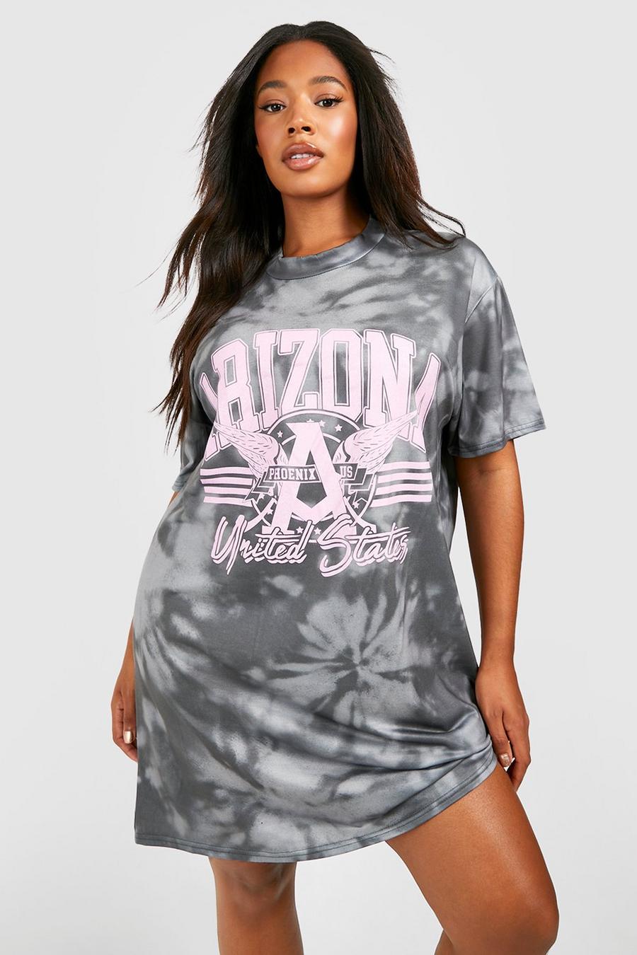 Vestido camiseta Plus con desteñido anudado y estampado de Arizona, Charcoal image number 1