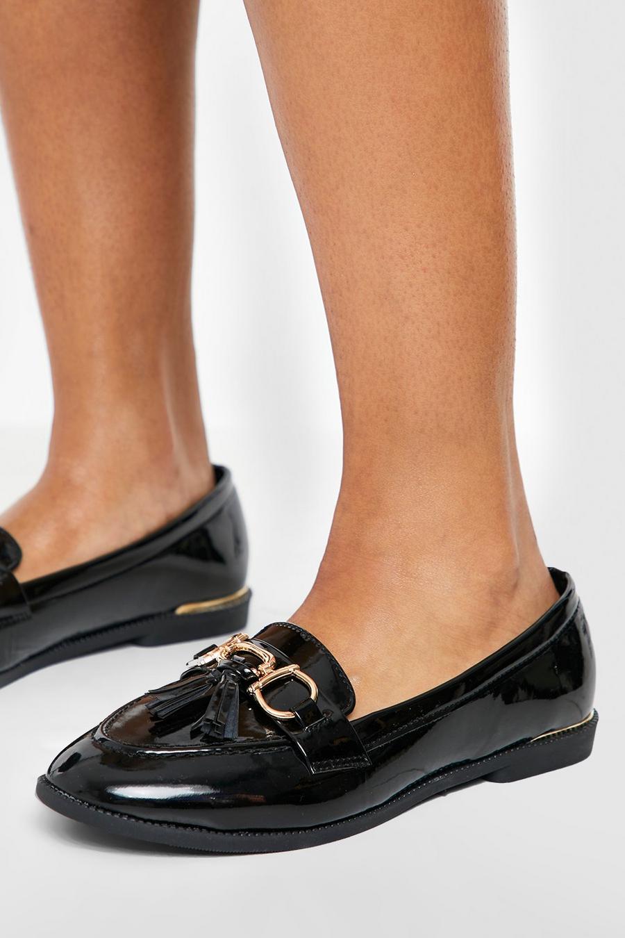 Black negro Metal Trim Tassel Detail Patent Loafers
