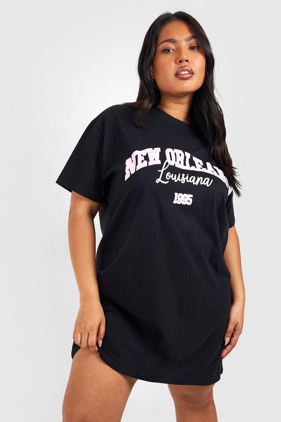 Grande taille - Robe t-shirt à slogan New Orleans, Black