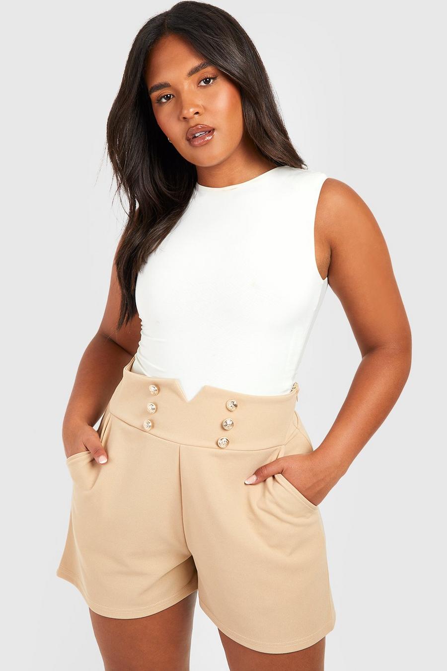Stone Plus  Button High Waisted Crepe Shorts image number 1