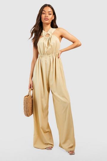 Stone Beige Ring Detail Wide Leg Jumpsuit