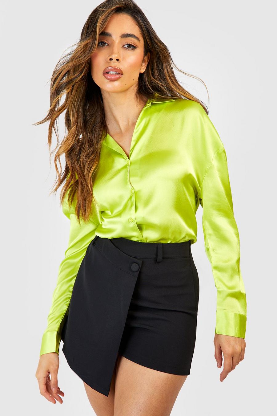 Camicia Basic in raso, Chartreuse