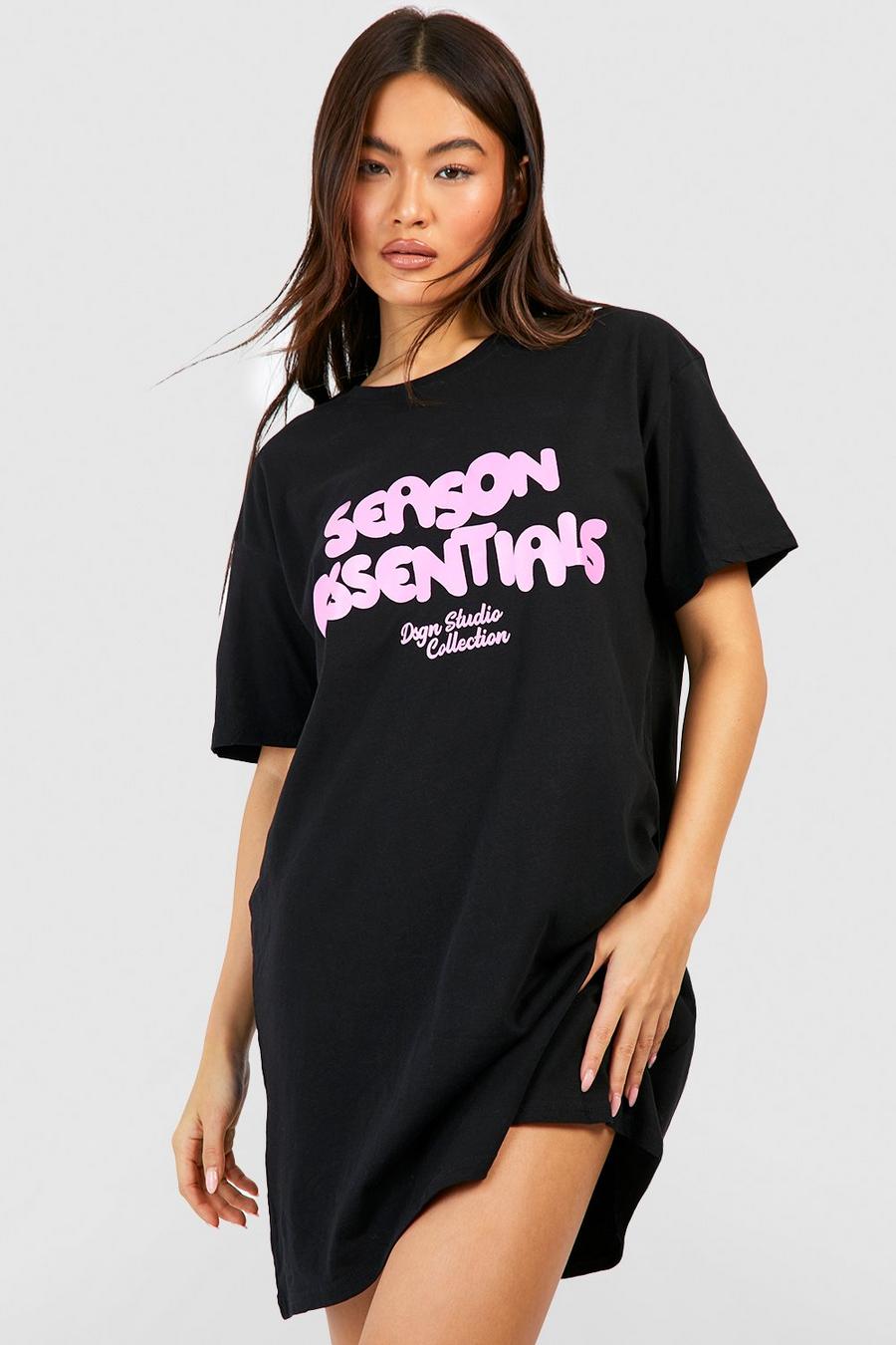Black Season Essentials Back Graphic T-Shirt Dress image number 1