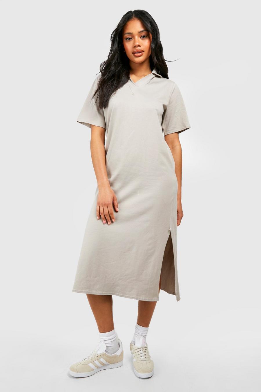Stone Cotton Polo Collar Midi T-shirt Dress image number 1