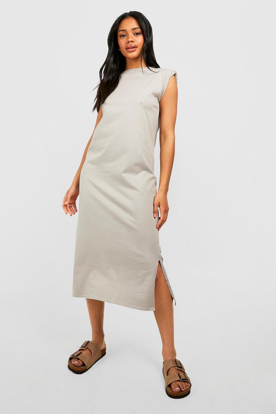 Stone Cotton Shoulder Pad Midaxi T-shirt Dress
