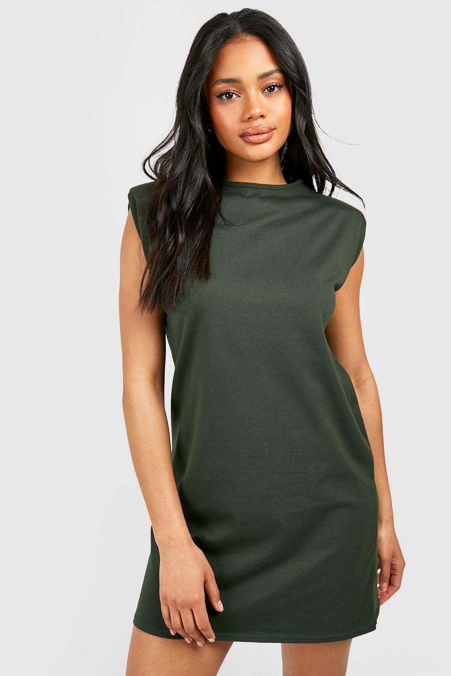 Khaki Cotton Shoulder Pad T-shirt Dress image number 1