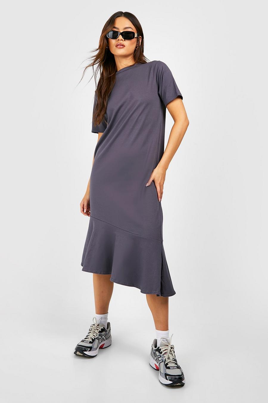 Slate blue Cotton Asymetric Oversized Midaxi T-shirt Dress image number 1