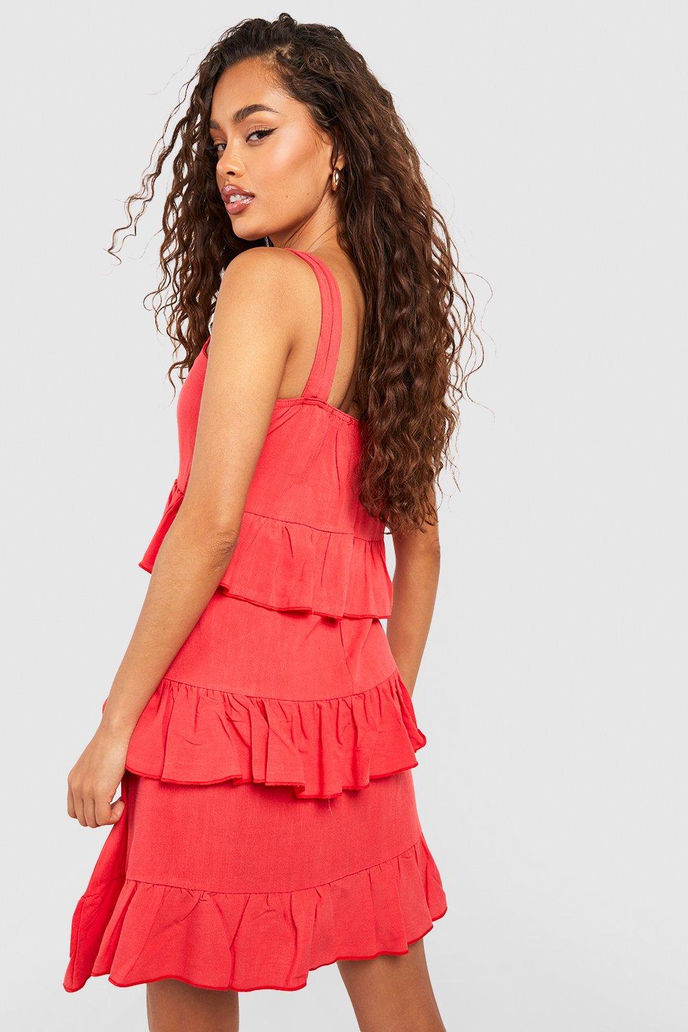 Red tiered best sale ruffle dress