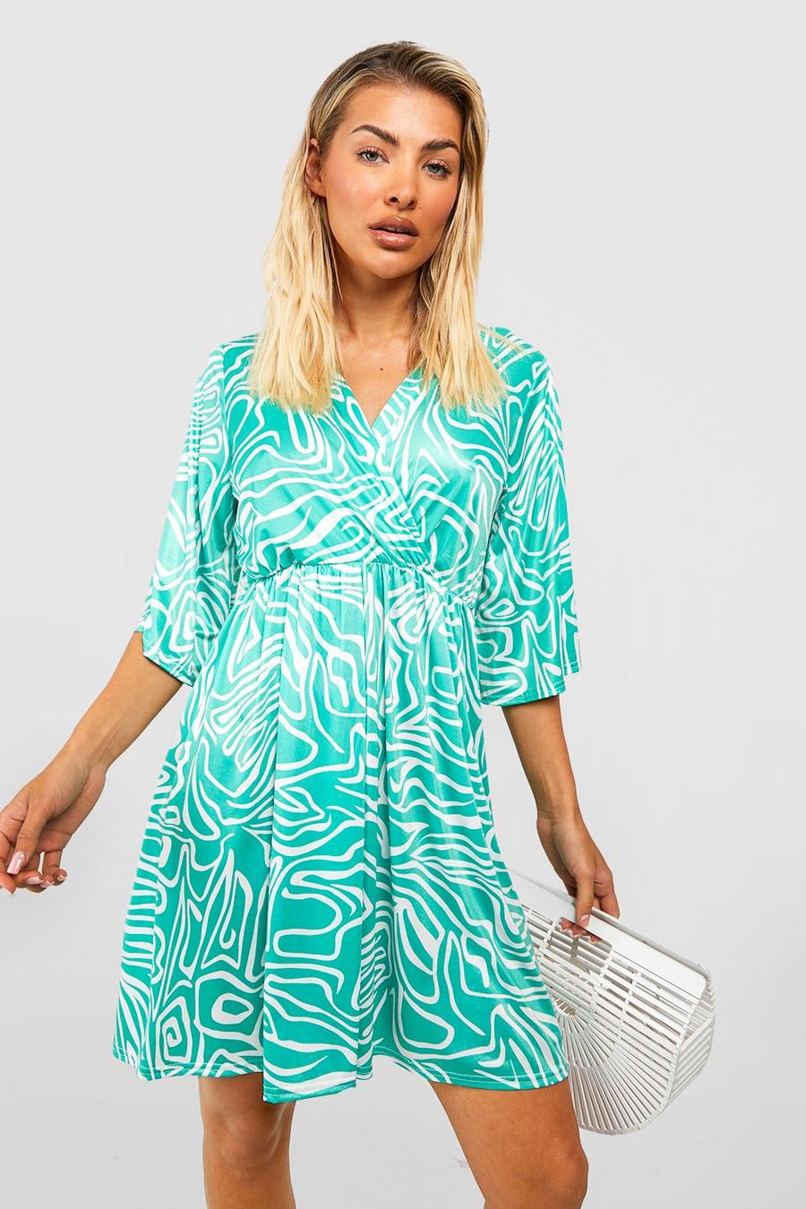 Green Abstract Print Skater Dress image number 1
