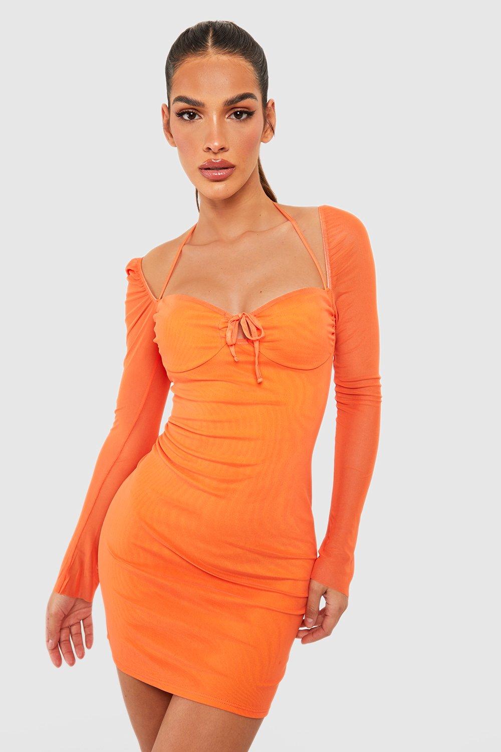 Vestido de punto largo ajustado orange mujer