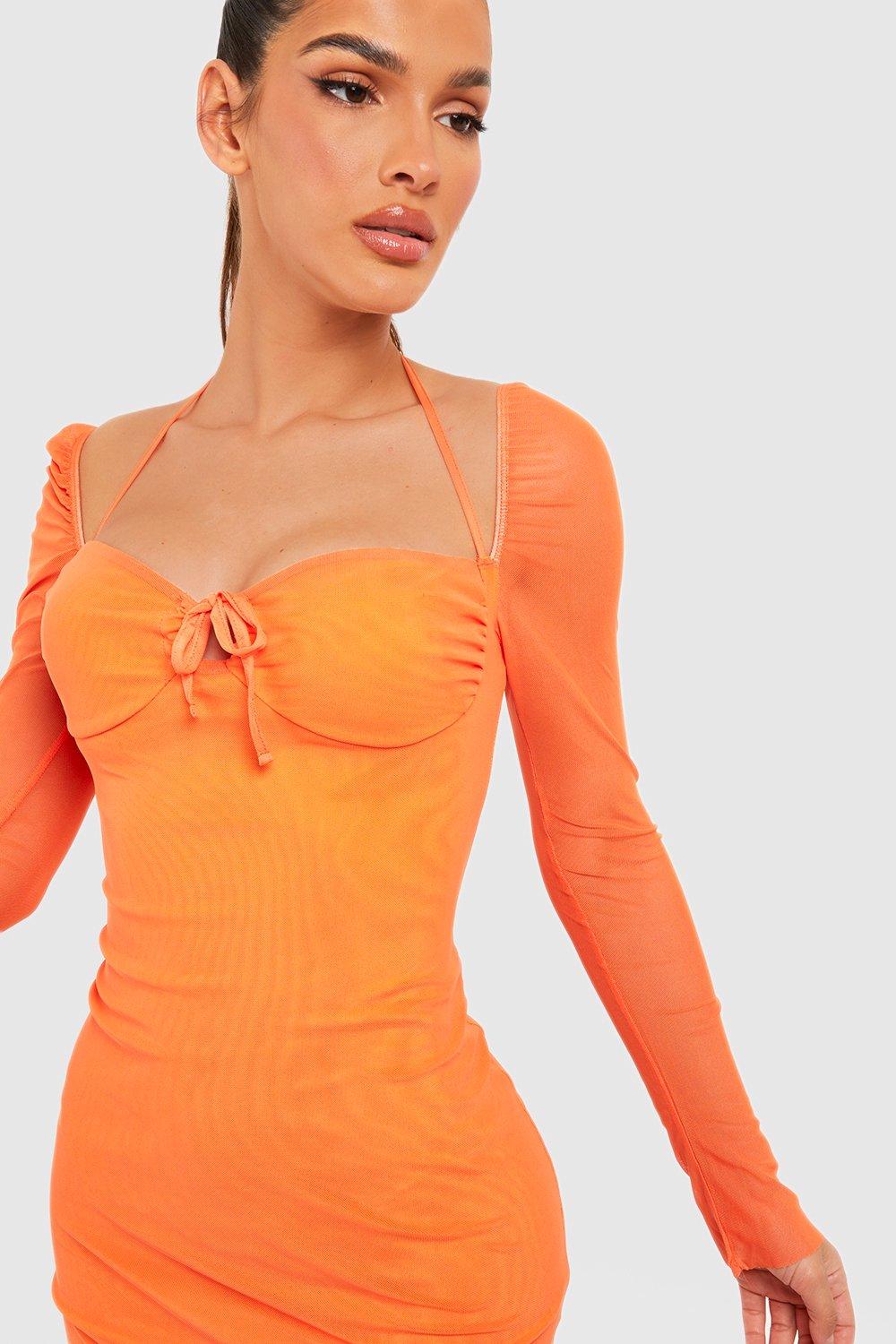 Vestido de punto largo ajustado orange mujer