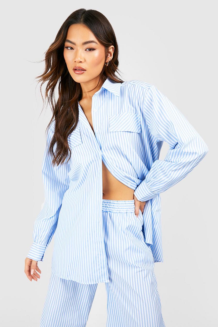 Light blue Poplin Contrast Stripe Relaxed Fit Shirt 