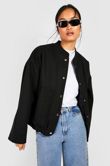 Black Wool Look Oversized Bomber Jacket